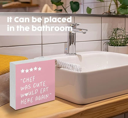 Pink Kitchen Accessories - Chef Was Cute Would Eat Here Again Sign Pink,Cute Preppy Kitchen Decor Wood Sign Home Decor For Girly Dining Room Restaurant, 6x6 Inch