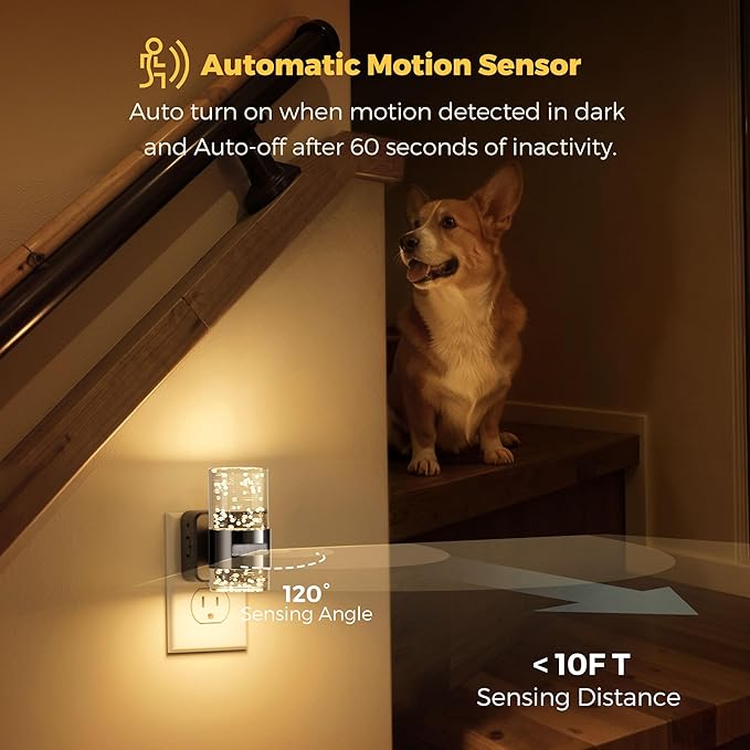 L LOHAS LED Motion Sensor Night Light,Dimmable Night Lights Plug into Wall, 3000K Night-Lights with 0-100 LM Adjustable, Acrylic Bubble Plug in Nightlight for Bathroom Hallway Nursery