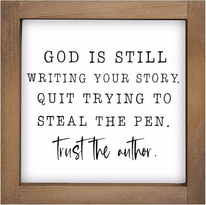 6 Inch Christian Office Decor Sign, Wood Framed God Is Still Writing Your Story Decorative Inspirational Signs Gift for Coworkers, Indoor Home Desk Cubicle Table Shelf Accessories