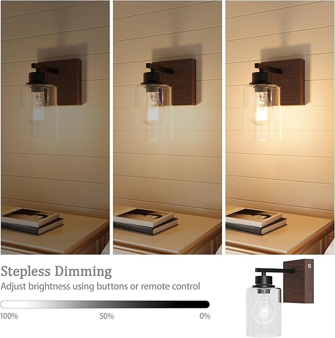 Battery Operated Wall Sconce Set of 2, Black & Walnut Rechargeable Wall Lights with Timer Function, Easy Install Dimmable Wireless Wall Lamps for Living Room, Bedroom, Hallway, Entryway Decor 3000K