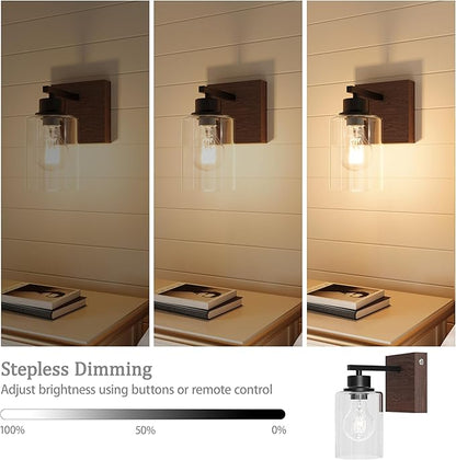 Battery Operated Wall Sconce Set of 2, Black & Walnut Rechargeable Wall Lights with Timer Function, Easy Install Dimmable Wireless Wall Lamps for Living Room, Bedroom, Hallway, Entryway Decor 3000K