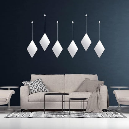 6 Pack Mirror Wall Decor Set with 2 Screwdriver Diamond Hanging Wall Mirror with Chain Silver Frame Decorative Chain Mirror for Home Living Room Entryways Bathroom Farmhouse Wall Decor, 10.8x6.7inches