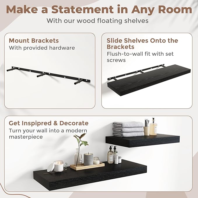 48 Inch Long Floating Shelves for Wall Set of 2, 12