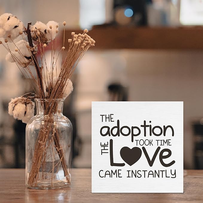 Adoption Gifts for Adoptive Parents, Thank You Gifts for Adoptive Parents, Adoption Day Gift Wooden Sign for Home Office Desk Decoration 5 x 5 Inches