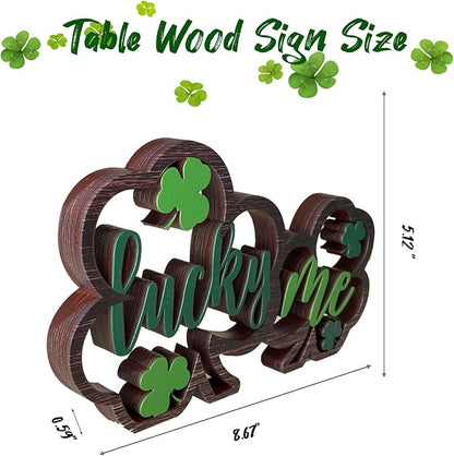Wooden Shamrock Centerpiece Lucky Me Table Decorations St. Patrick's Day Tiered Tray Decor Farmhouse Home Office Coffee Bar Kitchen Table Decor