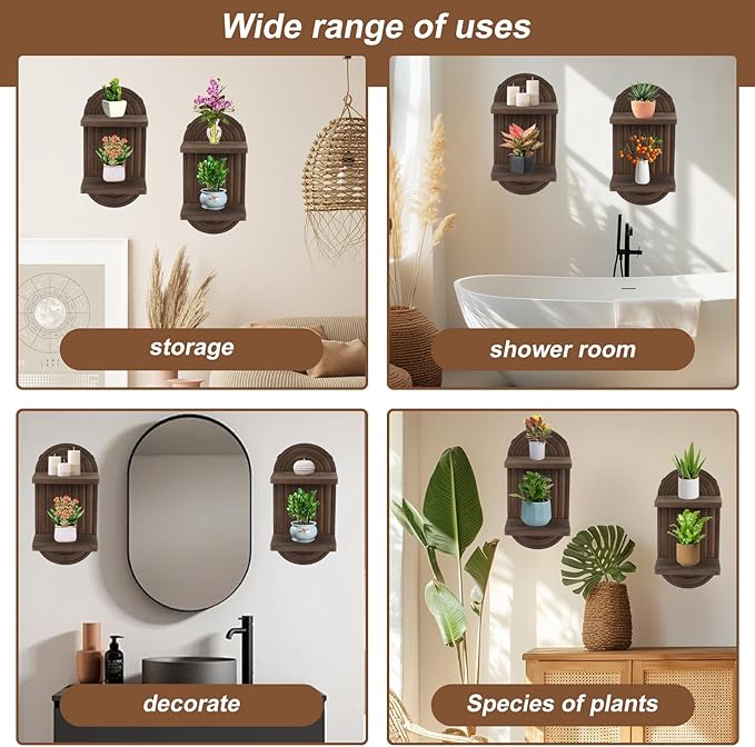 2 Pcs Modern Boho Wooden Rainbow Wall Shelves Shelf Decor, Wood Wall Mount Book Shelf, Floating Shelves for Living Rooms Bathroom Wall Decor Display (04)
