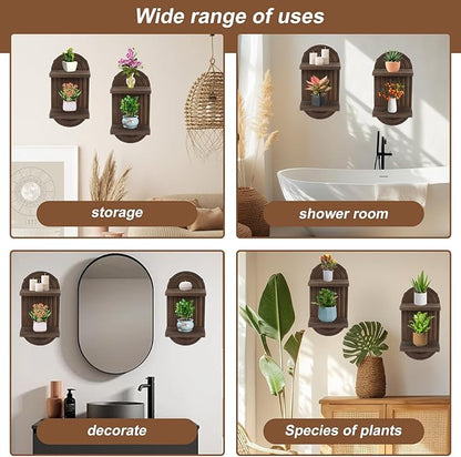 2 Pcs Modern Boho Wooden Rainbow Wall Shelves Shelf Decor, Wood Wall Mount Book Shelf, Floating Shelves for Living Rooms Bathroom Wall Decor Display (04)