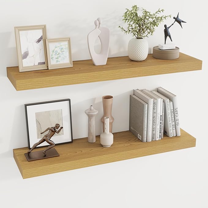 Dreamland 36 Inches Floating Shelves for Wall, 8 Inch Deep Floating Shelves Set of 2, Large Display & Storage Shelf, Wall Shelf for Bathroom Bedroom Living Room Kitchen Office,Oak