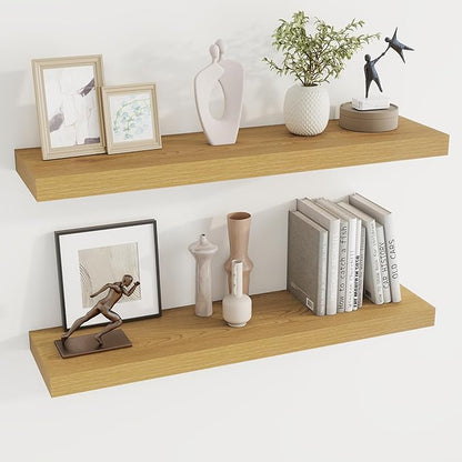 Dreamland 36 Inches Floating Shelves for Wall, 8 Inch Deep Floating Shelves Set of 2, Large Display & Storage Shelf, Wall Shelf for Bathroom Bedroom Living Room Kitchen Office,Oak