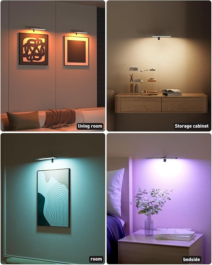 Diomart Picture Lights for Wall, 12'' Dimmable Remote LED Art Light with 15 Color Temps, USB-C Rechargeable Battery Picture Light Wireless, Timer, for Paintings, Canvas, Photos, Bedroom（Black） ﻿