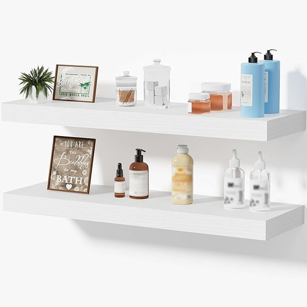 Floating Shelves for Wall, Bathroom Shelves Over Toilet, Wall Shelves & Book Shelf for Room, Hanging Shelf, Modern Wooden Mounted Floating Shelves, 24x7x1.5 in (White, Set of 2)