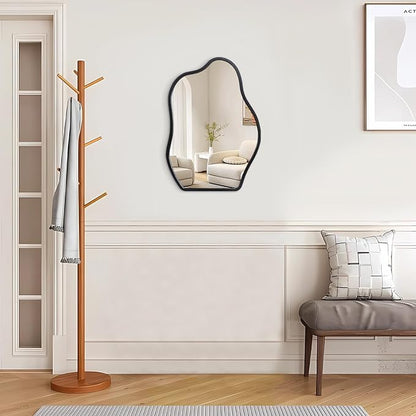 Asymmetrical Wood Frame Mirrors for Wall Oval Hanging Mirror Unique Irregular Modern Mirror for Entryway Hallway Living Room Bedroom Vanity Decorative Artistic Wall Mirror