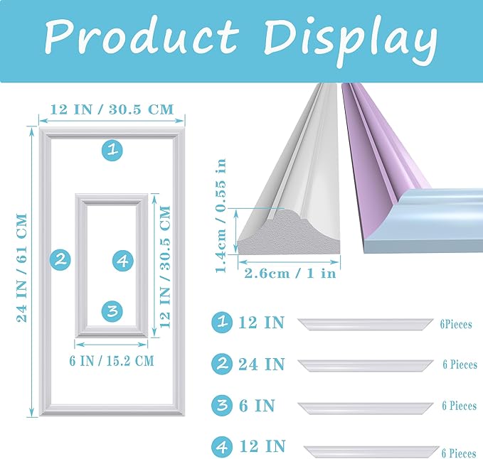 3 PCS Premade Wainscoting Panels Accent Wall Panels For Interior Wall Decor Easy DIY Build And Batten Chair Rail & Picture Frame Door Decor(12 x 24 + 6 x 12in)