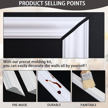 3-Frame 24" x 24" Premade Accent Wall Molding Kit, Ready-to-Assemble Wainscoting Panels, Pre-Cut Chair Rail Moulding Trim Picture Frame for Home Décor