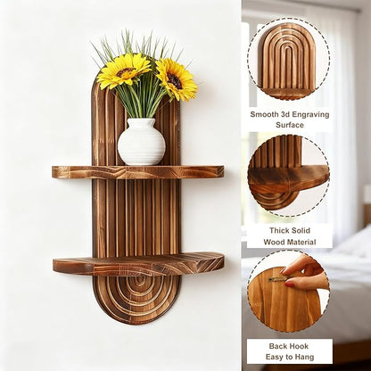 Artilady 2 Pack Wood Wall Hanging Shelves Boho Floating Shelf 2 Tier Handmade Rainbow Arch Vintage Wooden Wall Decor Trinket Storage Rack for Bedroom Living Room Nursery Bathroom