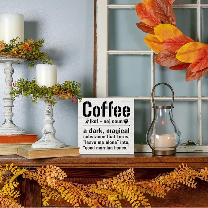 Coffee Bar Accessories Wood Box Sign Desk Decor, Farmhouse Coffee Bar Decor Funny Coffees Definition Wooden Box Desk Decorative Signs for Home Farmhouse Table Shelf Cubicle