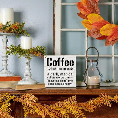 Coffee Bar Accessories Wood Box Sign Desk Decor, Farmhouse Coffee Bar Decor Funny Coffees Definition Wooden Box Desk Decorative Signs for Home Farmhouse Table Shelf Cubicle