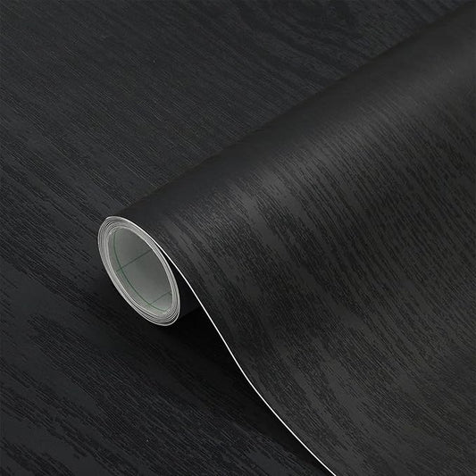 seonta Black Grain Wood Textured Wallpaper Vinyl Film Self Adhesive Wall Paper Removable Peel and Stick Contact Paper for Shelf Liner Countertop Desk Table Cabinets 16"x198"