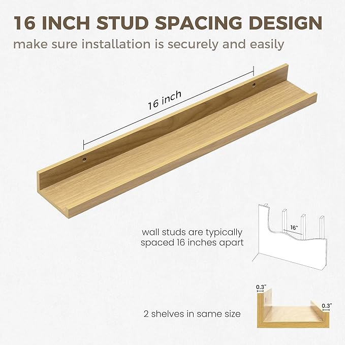 Axeman Picture Ledge Shelf | 24 Inch Floating Shelves Set of 2 | Oak Wall Shelves with Lip | Oak Picture Shelf for Wall with Ledge | Photo Ledges 24 Inch