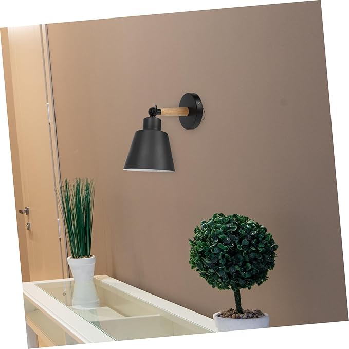 Nordic Modern Wall Light with Wood Accent Simple Stylish Hanging Wall Lamp for Bedroom Corridor and Bedside Metal Frame Elegant Minimalist Black Finish Bulb Not Included