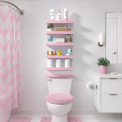 Sorbus Floating Shelves for Wall – 16 Inch Floating Shelf for Kitchen, Bedroom, Living Room, Bathroom, Home & Wall Decor - Mounted Bathroom Shelves with Invisible Brackets (Soft Pink, 5 Pack)