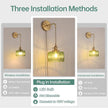 Vintage Wall Sconce with Green Striped Glass Shade Hanging Wall Sconce with 4.9FT Plug in Cord, Modern Wall Lamp Fixtures Decor for Bedside Bedroom Indoor Doorway, Set of 2