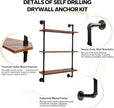 3-Tier Industrial Pipe Floating Shelf – Rustic 36 inch Wood Wall-Mounted Storage Shelf for Kitchen Office,Bathroom & Home Decor -Walnut