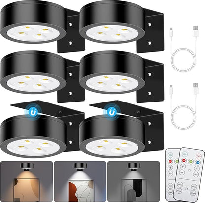 Picture Lights for Wall, 3 Lighting Modes Magnetic Art Display Light,Rechargeable Battery Operated Led Painting Light with Remote Control Dimmable & Timer,6Pack Black