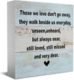 Memorial Gifts Sympathy Gift Decor Desk Decor Wooden Box Sign Rustic Wood Block Plaque Box Sign Condolences Grief Gift Shelf Table Decoration for Loss of Loved One Those We Love Don't Go Away Sign