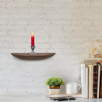 VOSAREA Half Round Floating Shelves, 21cm Wood Wall Floating Shelf Walll Mounted Shelves Photo Frame Holder for Bedroom Living Room Bathroom Kitchen Office