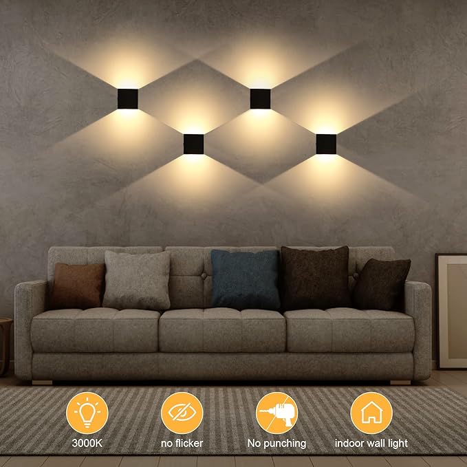 Lightess LED Wall Sconce Battery Powered Set of 2, Touch Control Dimmable Wall Lamp Rechargeable Black, Up Down Wall Mount Lights for Hallway Living Room, Warm White, LG9939111