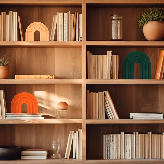 Set of 3 Boho Shelf Decoration Wooden Arch Decor Wood Rainbow Arch Mantel Book Ends for Table Living Room Office Nursery Home Aesthetic Decorations