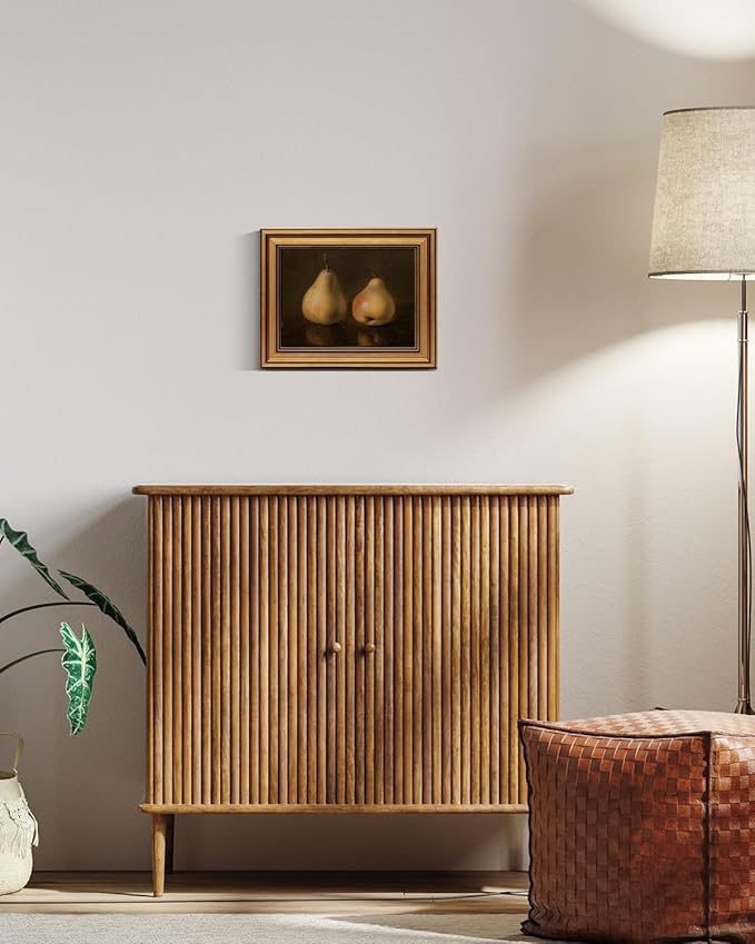 HUARCEY Gold Framed Vintage Wall Art for Living Room, Pear Fruits Painting Prints Shelf Decor for Kitchen, Aesthetic Bedroom Wall Art Decor, Christmas Gift for Friends or Family (Two Pears - 8