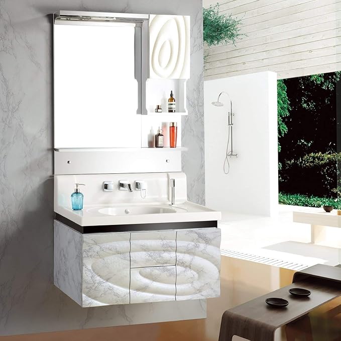 practicalWs Marble Wallpaper Granite White and Gray Wall Paper Roll 35.4