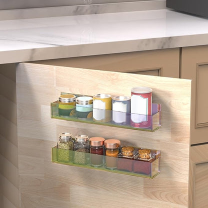 VAEHOLD Adhesive Acrylic Spice Rack with Nano Double Sided Tape Wall Mount Organizer, Wall Spice Rack With Shelf Ends for Kitchen Cabinet Door - 2 Pack 12‘’ Shelves (Colorful)