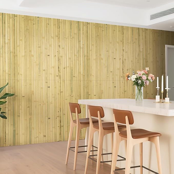 Natural Bamboo Wall Panel for Interior Wall Decor, Renewable Pole Wrap Wainscoting Paneling for Wall Ceiling Furniture Cabinet Office, 48 x 96 Inch, Natural