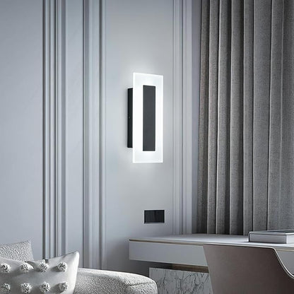 LMQNINE Modern Dimmable LED Wall Sconces Set of Two with 10%-100% Brightness Wall Light 9W 6000K Acrylic Black Wall Sconces Wall Lighting for Bedroom Living Room Hallway Staircase Corridor