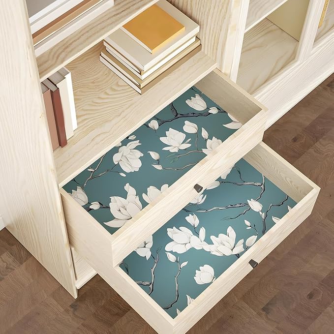 Blue and White Wallpaper Peel and Stick Vintage Floral Contact Paper for Bedroom Waterproof Self Adhesive Boho Leaf Wall Paper for Cabinets Locker Walls Bookcase Decor 17.5" X 118"