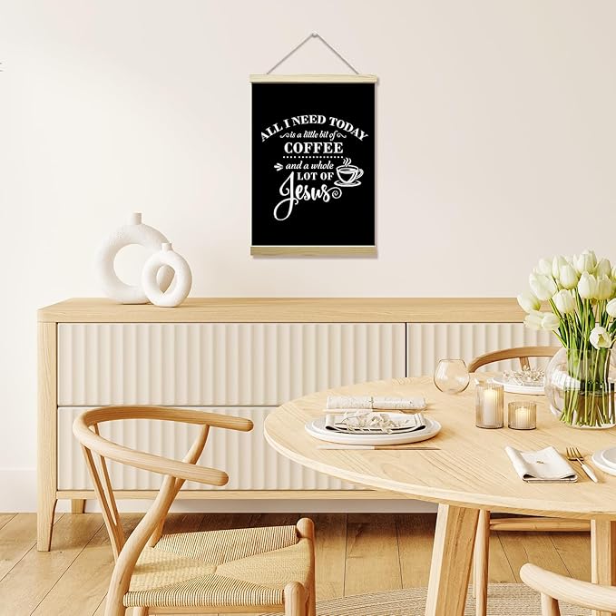 LETUROIA Coffee Poster Hanger Frame, All I Need Today is A Little Bit of Coffee & A Whole Lot of Jesus Canvas Wall Decor(12×16"), Wall Art For Home Kitchen Office Cafe Bar Shelf -36