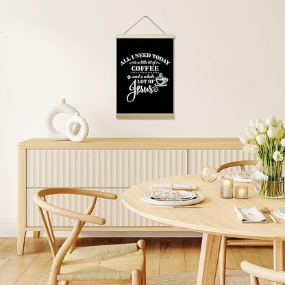 LETUROIA Coffee Poster Hanger Frame, All I Need Today is A Little Bit of Coffee & A Whole Lot of Jesus Canvas Wall Decor(12×16"), Wall Art For Home Kitchen Office Cafe Bar Shelf -36