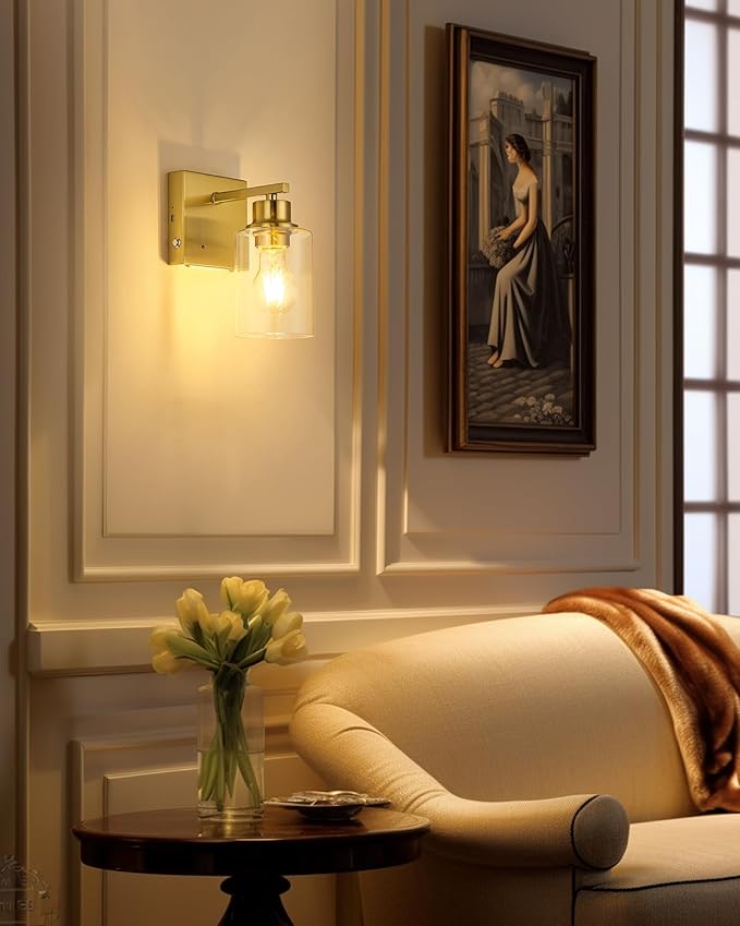 Rechargeable Wall Sconce, Gold Battery Operated Wall Sconce Set of 2 with Timer Function, Easy Install Dimmable Wireless Wall Lamps for Living Room, Bedroom, Hallway, Entryway Decor 3000K