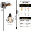 Rustic Wall Sconces Fixtures with Plug in Cord, Set of Two Indoor Vintage Rattan Wall Light Industrial Lamp Fixture Farmhouse Metal Sconces Light for Bedroom Bedside Living Room