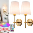 Battery Operated Wall Sconce Set of 2, Wireless Dimmable Battery Powered Wall Lamp with Remote Control,battery Wall Light with White Fabric Shade for Bedroom,Easy To Install,3 Color Temp Bulb Included