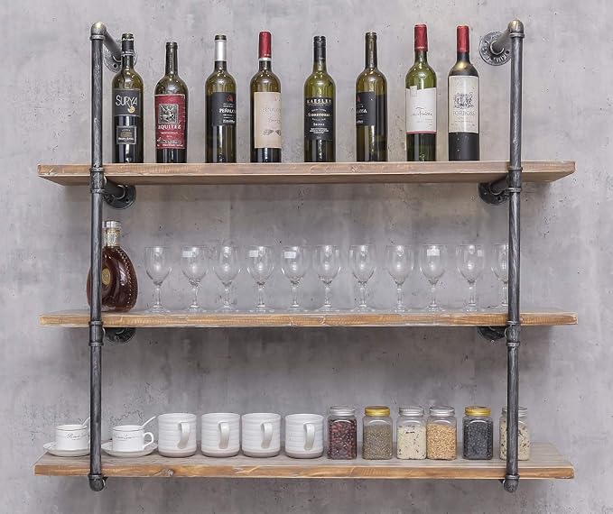 Industrial Wall Mounted Iron Floating Pipe Shelves/Shelving/Racks/Storage/Bookcases/Brackets, DIY Open Bookshelves/Shelving for Kitchen/Office, Retro Black,(4-Tier Shelf Brackets,Not Include Planks)