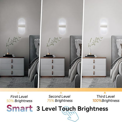Modern Wall Sconces,2 PCS Acrylic LED Wall Lamp for Living Room Bedroom Hallway,Rechargeable USB Battery Operated,Adjustable Light,Bedside Lights,Touch Control Switch White Light(Arc-Shaped)