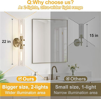 Brass Wall Sconces, Hardwired Bathroom Sconces Wall Lighting with Clear Glass, Modern Bathroom Vanity Lights fixtures for Mirror Bedroom Living Room Hallway Kitchen