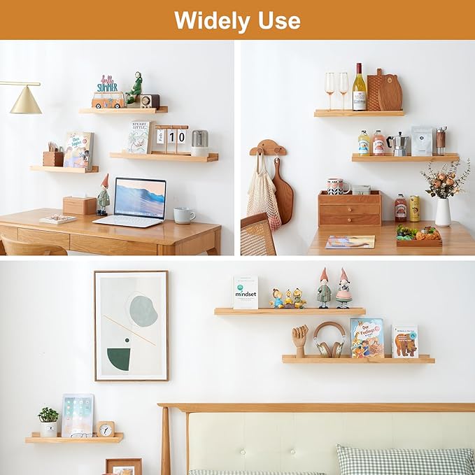 Floating Shelves for Wall Set of 2, 12 inch Rustic Pine Wood Wall Shelves for Bathroom, Living Room, Bedroom and Kitchen, Picture Ledge for Storage,Books,Room Decor,6x12 inch