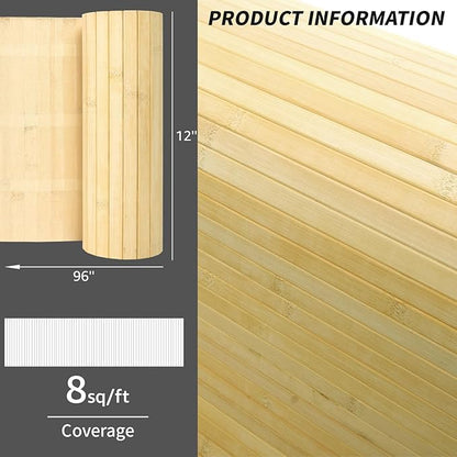 Art3d Natural Bamboo Wall Panel for Interior Wall Decor, Renewable Pole Wrap Wainscoting Paneling for Wall Ceiling Furniture Cabinet Office, 12 x 96 Inch - Raw, 1-Pack