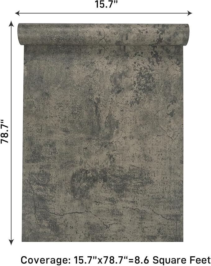 VaryPaper 15.7''x78.7'' Thick Weathered Concrete Wallpaper Peel and Stick Textured Cement Contact Paper Waterproof Self Adhesive Vinyl Concrete Wall Paper Roll for Bathroom Kitchen Countertops Table