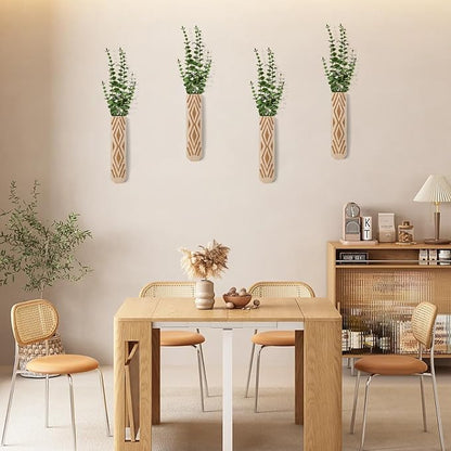 Wooden Wall Planter Set of 4 - Modern Bohemian Home Decor for Living Room, Bedroom, Bathroom - Beige Finish Planter for Dried Flowers, Faux Greenery, Indoor Plants